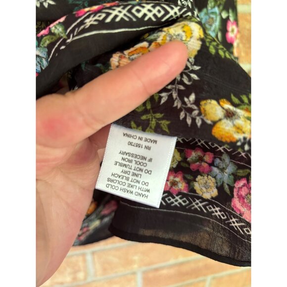 Rose+Olive Womens Floral Print Balloon Sleeve Boho Blouse Top Black Multicolor - Picture 7 of 13